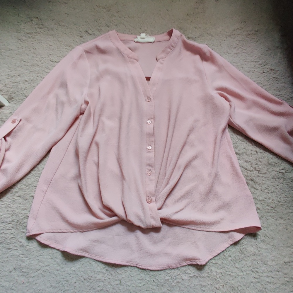 Women's Pink Blouse Tie Front Tuck